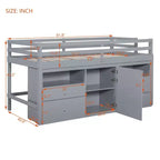 Lit mezzanine Whisen 81.8L x 40.8W, design moderne, taille double avec 4 tiroirs, armoire inférieure et étagères