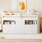 Lit mezzanine Whisen 81.8L x 40.8W, design moderne, taille double avec 4 tiroirs, armoire inférieure et étagères