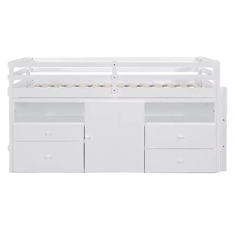 Lit mezzanine Whisen 81.8L x 40.8W, design moderne, taille double avec 4 tiroirs, armoire inférieure et étagères