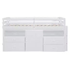 Lit mezzanine Whisen 81.8L x 40.8W, design moderne, taille double avec 4 tiroirs, armoire inférieure et étagères