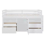 Lit mezzanine Whisen 81.8L x 40.8W, design moderne, taille double avec 4 tiroirs, armoire inférieure et étagères