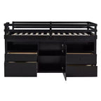 Lit mezzanine Whisen 81.8L x 40.8W, design moderne, taille double avec 4 tiroirs, armoire inférieure et étagères