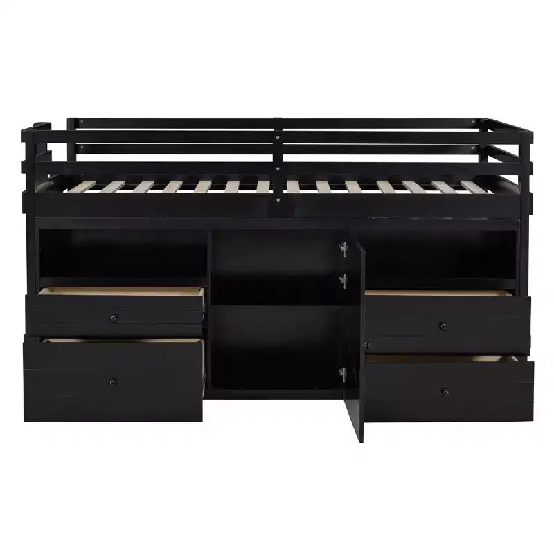 Lit mezzanine Whisen 81.8L x 40.8W, design moderne, taille double avec 4 tiroirs, armoire inférieure et étagères