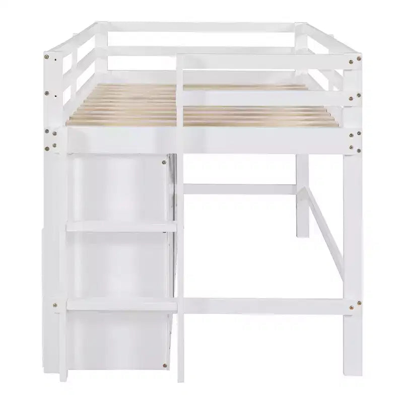 Lit mezzanine Whisen 81.8L x 40.8W, design moderne, taille double avec 4 tiroirs, armoire inférieure et étagères