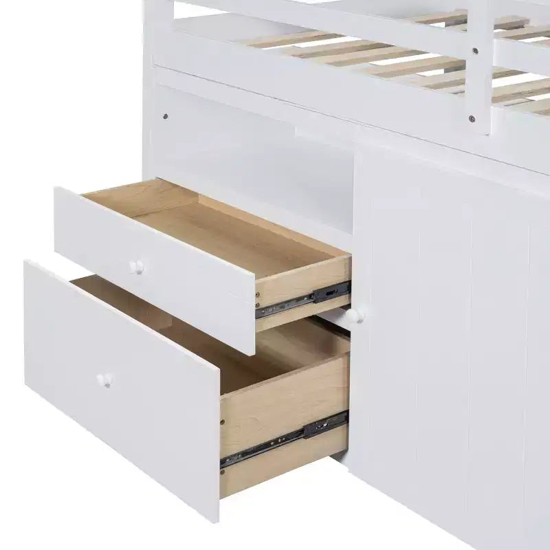 Lit mezzanine Whisen 81.8L x 40.8W, design moderne, taille double avec 4 tiroirs, armoire inférieure et étagères