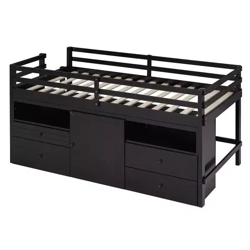 Lit mezzanine Whisen 81.8L x 40.8W, design moderne, taille double avec 4 tiroirs, armoire inférieure et étagères