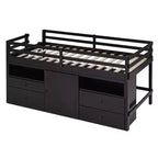 Lit mezzanine Whisen 81.8L x 40.8W, design moderne, taille double avec 4 tiroirs, armoire inférieure et étagères