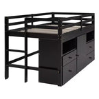 Lit mezzanine Whisen 81.8L x 40.8W, design moderne, taille double avec 4 tiroirs, armoire inférieure et étagères