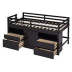 Lit mezzanine Whisen 81.8L x 40.8W, design moderne, taille double avec 4 tiroirs, armoire inférieure et étagères