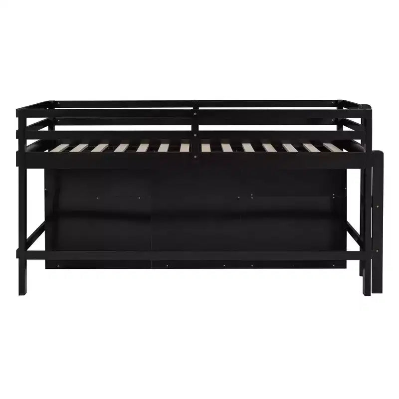 Lit mezzanine Whisen 81.8L x 40.8W, design moderne, taille double avec 4 tiroirs, armoire inférieure et étagères