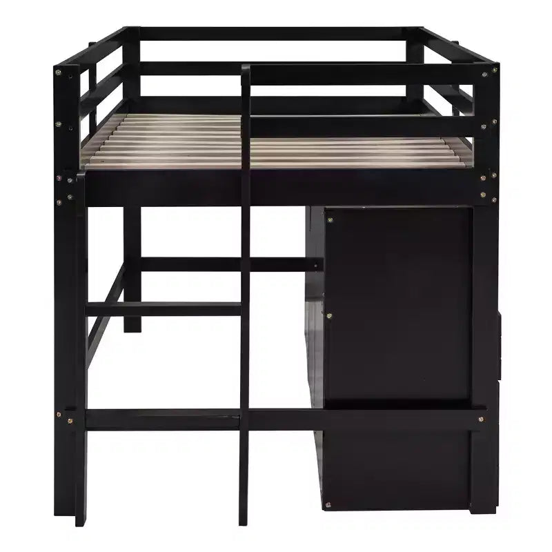 Lit mezzanine Whisen 81.8L x 40.8W, design moderne, taille double avec 4 tiroirs, armoire inférieure et étagères