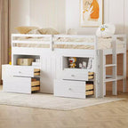 Lit mezzanine Whisen 81.8L x 40.8W, design moderne, taille double avec 4 tiroirs, armoire inférieure et étagères