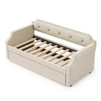 Lit de repos capitonné Whisen de taille double avec lit gigogne, support à lattes en bois, cadre capitonné pour lit-canapé