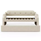 Lit de repos capitonné Whisen de taille double avec lit gigogne, support à lattes en bois, cadre capitonné pour lit-canapé