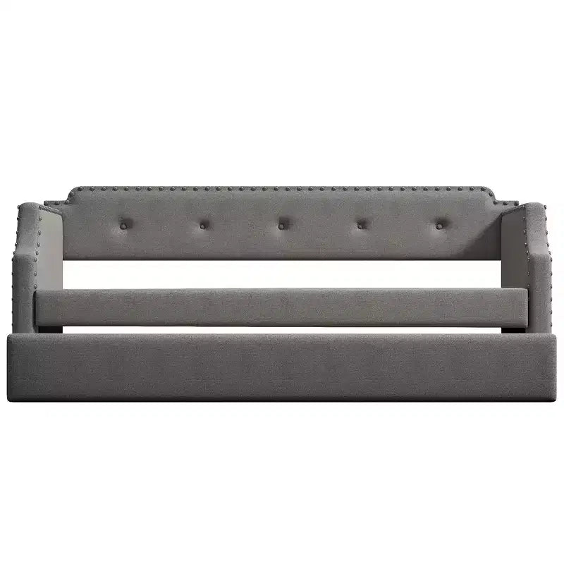 Lit de repos capitonné Whisen de taille double avec lit gigogne, support à lattes en bois, cadre capitonné pour lit-canapé