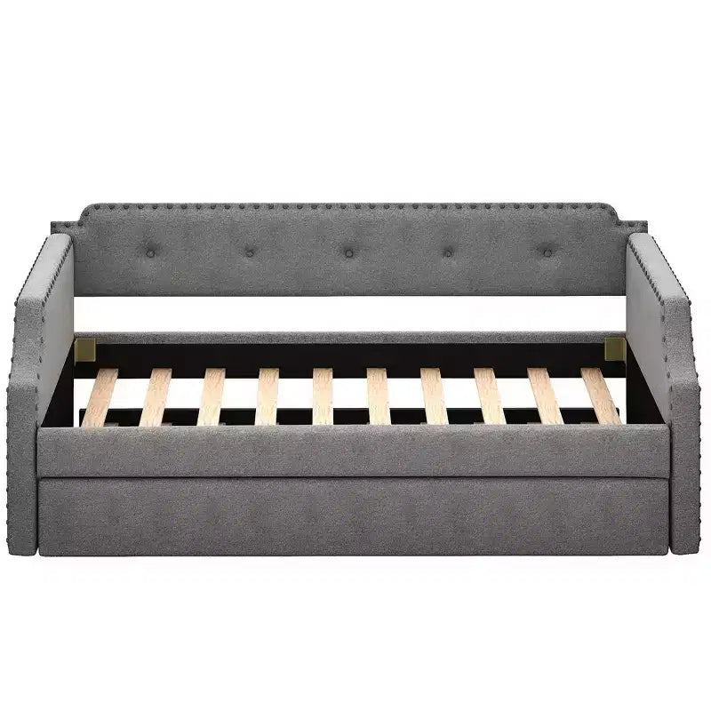 Lit de repos capitonné Whisen de taille double avec lit gigogne, support à lattes en bois, cadre capitonné pour lit-canapé