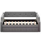Lit de repos capitonné Whisen de taille double avec lit gigogne, support à lattes en bois, cadre capitonné pour lit-canapé
