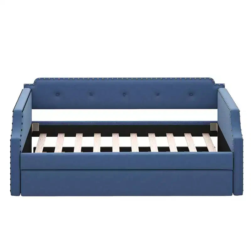 Lit de repos capitonné Whisen de taille double avec lit gigogne, support à lattes en bois, cadre capitonné pour lit-canapé