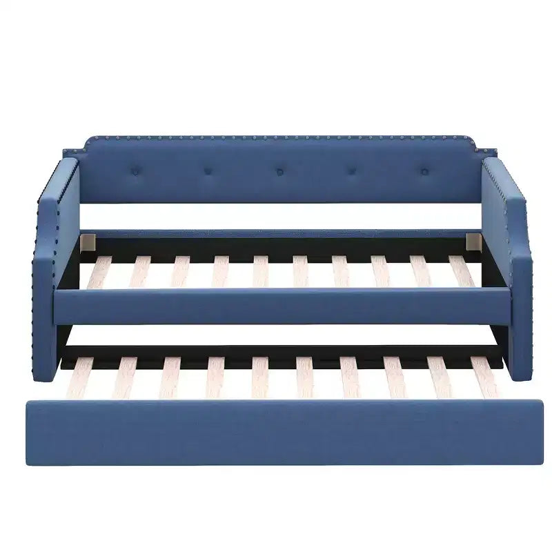 Lit de repos capitonné Whisen de taille double avec lit gigogne, support à lattes en bois, cadre capitonné pour lit-canapé