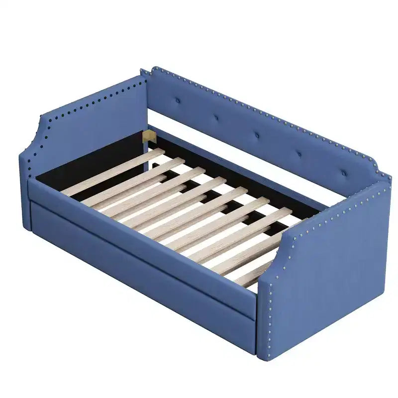Lit de repos capitonné Whisen de taille double avec lit gigogne, support à lattes en bois, cadre capitonné pour lit-canapé
