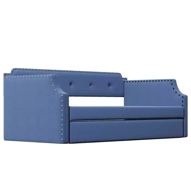 Lit de repos capitonné Whisen de taille double avec lit gigogne, support à lattes en bois, cadre capitonné pour lit-canapé