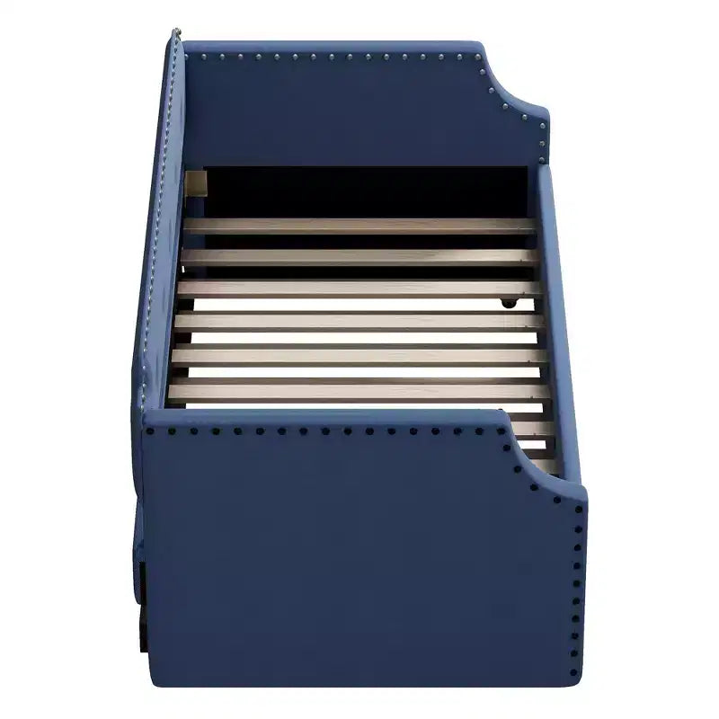 Lit de repos capitonné Whisen de taille double avec lit gigogne, support à lattes en bois, cadre capitonné pour lit-canapé