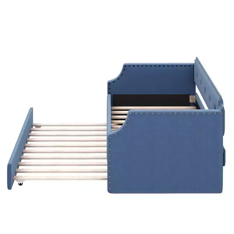 Lit de repos capitonné Whisen de taille double avec lit gigogne, support à lattes en bois, cadre capitonné pour lit-canapé