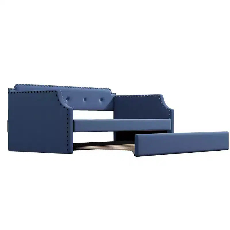 Lit de repos capitonné Whisen de taille double avec lit gigogne, support à lattes en bois, cadre capitonné pour lit-canapé