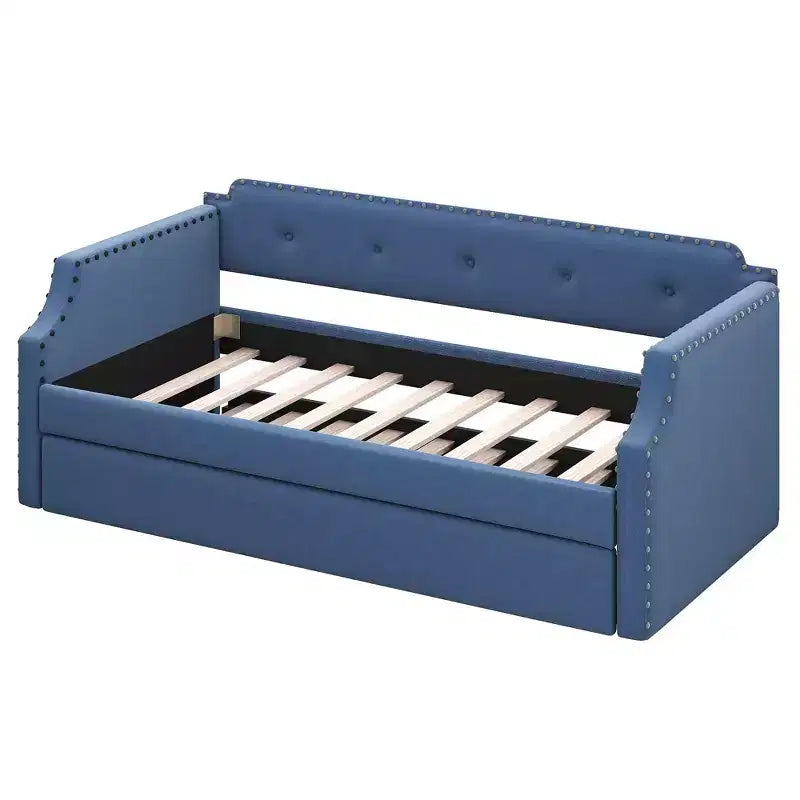 Lit de repos capitonné Whisen de taille double avec lit gigogne, support à lattes en bois, cadre capitonné pour lit-canapé