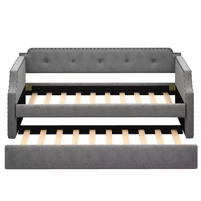 Lit de repos capitonné Whisen de taille double avec lit gigogne, support à lattes en bois, cadre capitonné pour lit-canapé