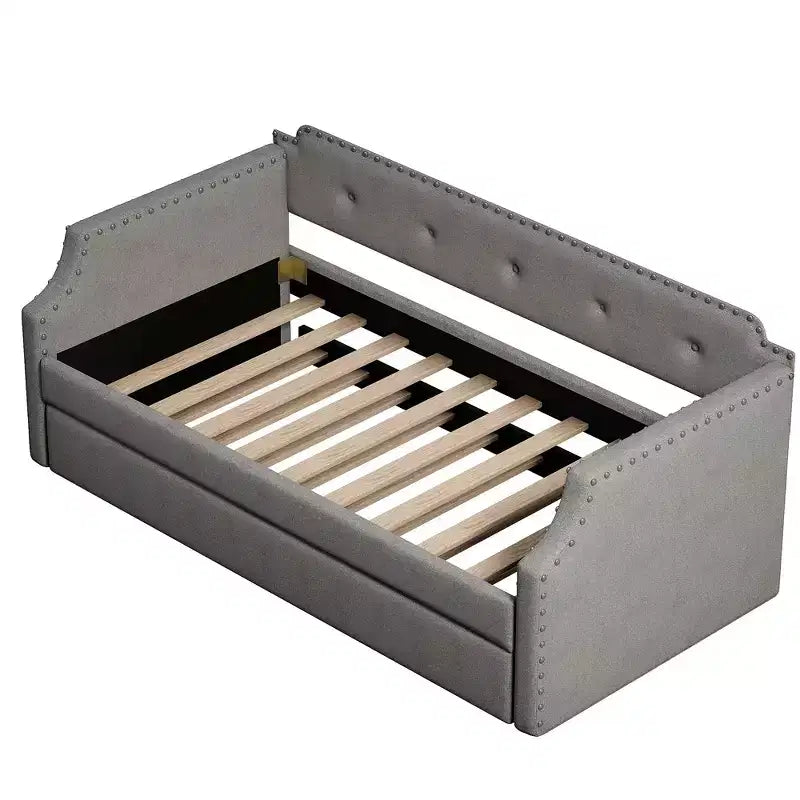 Lit de repos capitonné Whisen de taille double avec lit gigogne, support à lattes en bois, cadre capitonné pour lit-canapé