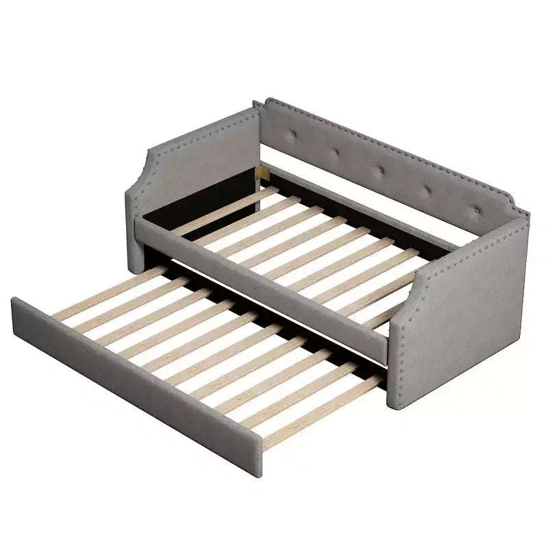 Lit de repos capitonné Whisen de taille double avec lit gigogne, support à lattes en bois, cadre capitonné pour lit-canapé