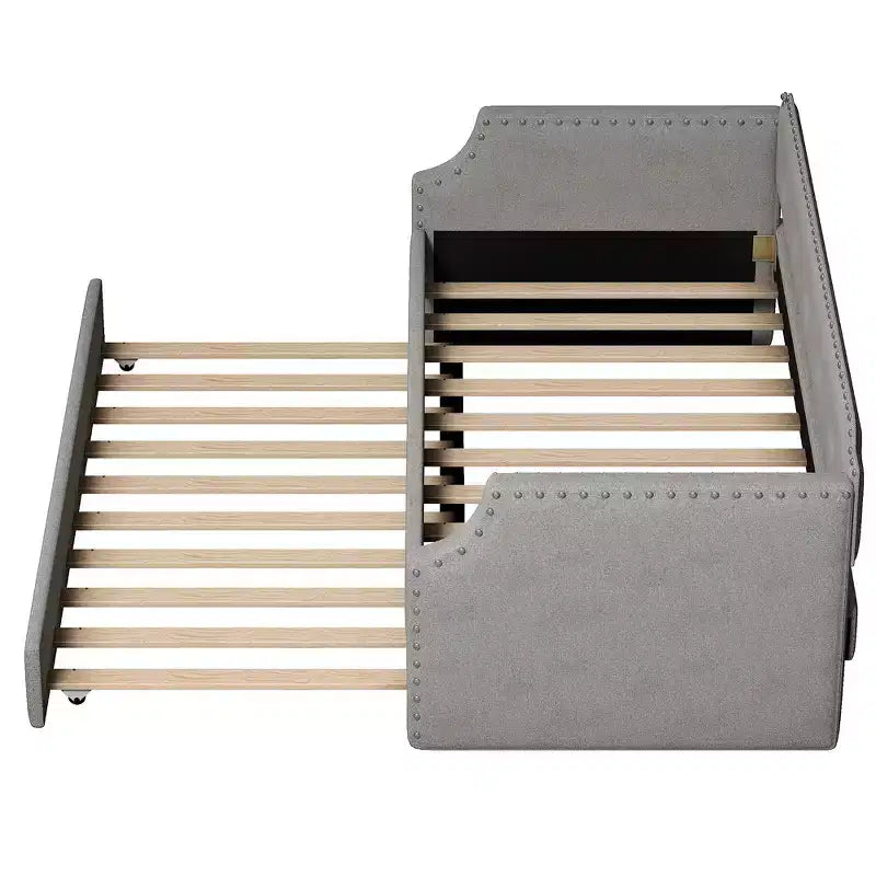 Lit de repos capitonné Whisen de taille double avec lit gigogne, support à lattes en bois, cadre capitonné pour lit-canapé