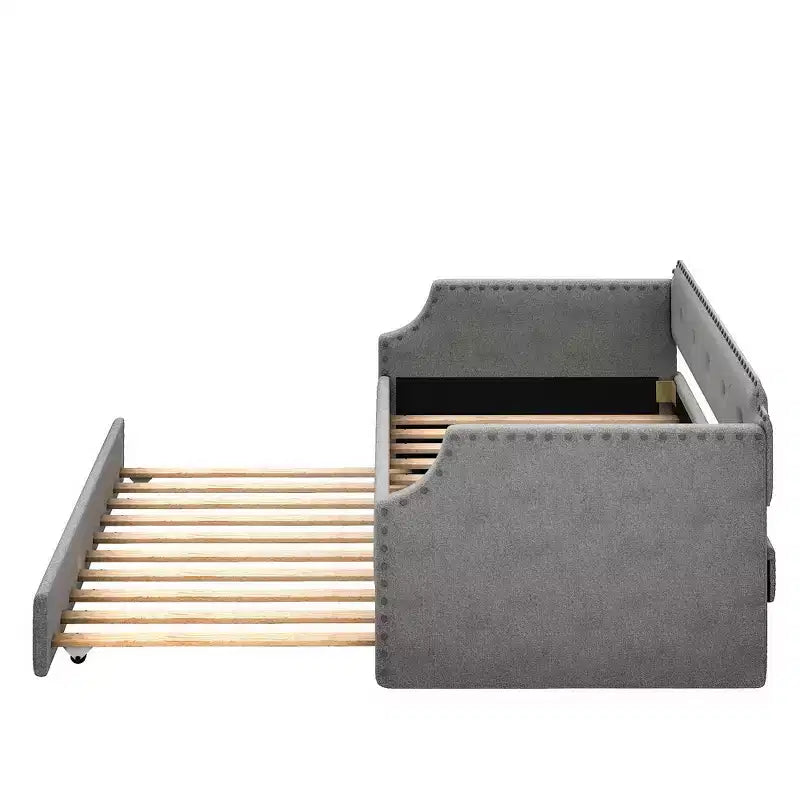 Lit de repos capitonné Whisen de taille double avec lit gigogne, support à lattes en bois, cadre capitonné pour lit-canapé