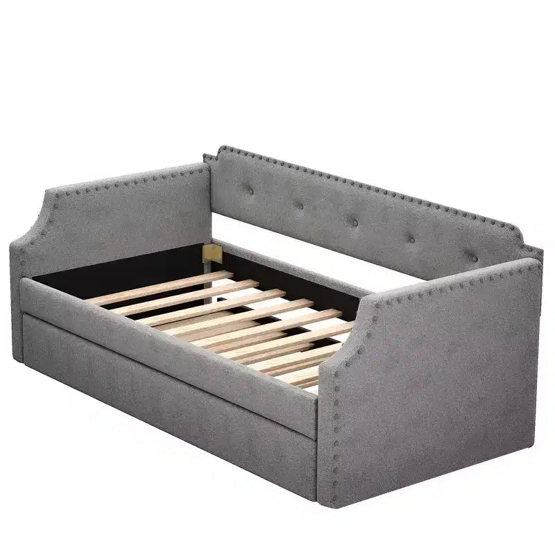 Lit de repos capitonné Whisen de taille double avec lit gigogne, support à lattes en bois, cadre capitonné pour lit-canapé