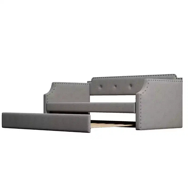 Lit de repos capitonné Whisen de taille double avec lit gigogne, support à lattes en bois, cadre capitonné pour lit-canapé