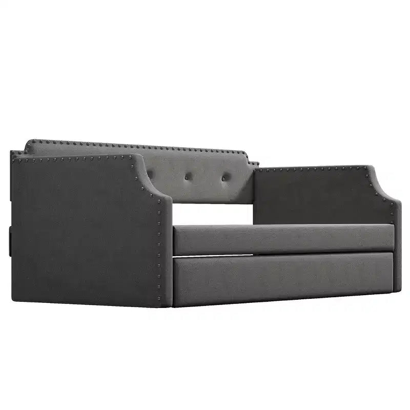 Lit de repos capitonné Whisen de taille double avec lit gigogne, support à lattes en bois, cadre capitonné pour lit-canapé