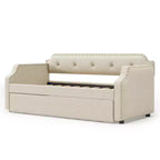 Lit de repos capitonné Whisen de taille double avec lit gigogne, support à lattes en bois, cadre capitonné pour lit-canapé