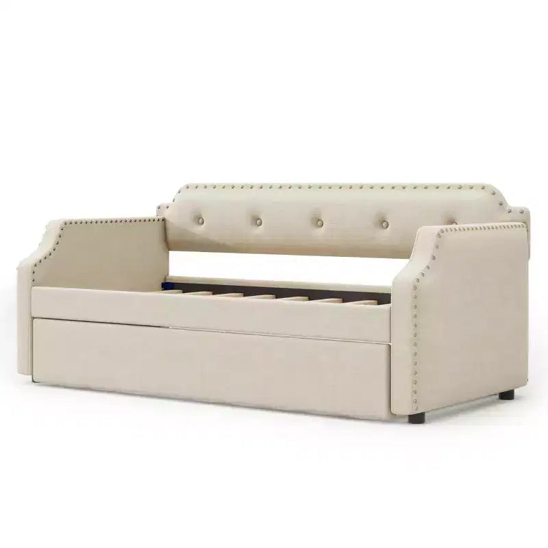 Lit de repos capitonné Whisen de taille double avec lit gigogne, support à lattes en bois, cadre capitonné pour lit-canapé