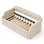 Lit de repos capitonné Whisen de taille double avec lit gigogne, support à lattes en bois, cadre capitonné pour lit-canapé