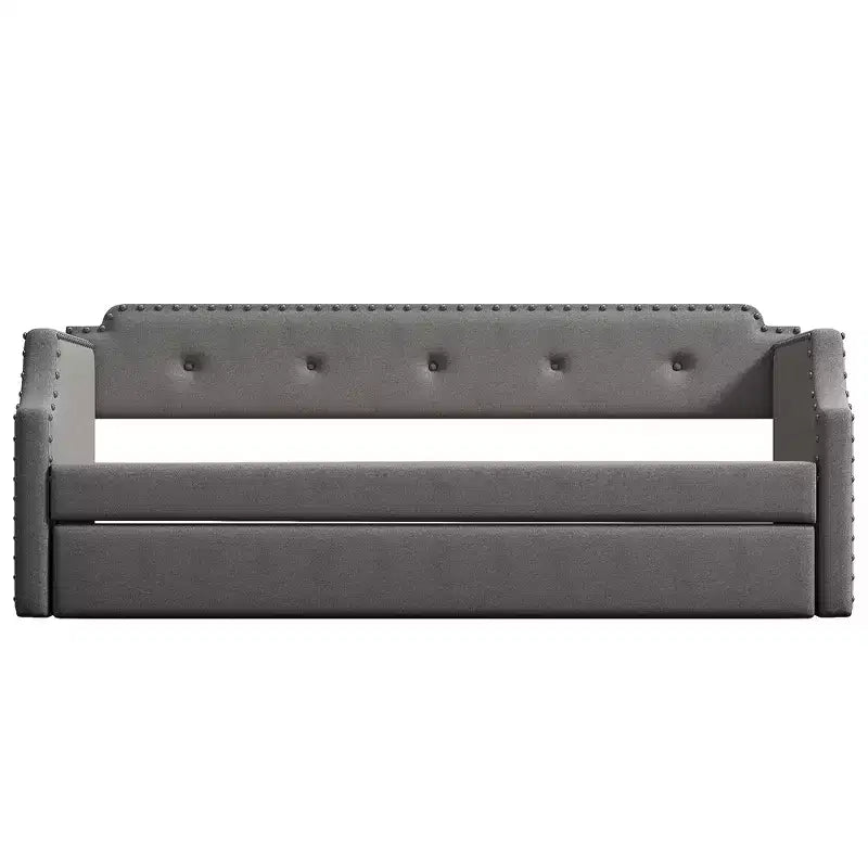 Lit de repos capitonné Whisen de taille double avec lit gigogne, support à lattes en bois, cadre capitonné pour lit-canapé
