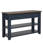 Console robuste en bois de pin, table d'entrée et d'appoint contemporaine avec trois tiroirs et deux étagères, montage simple
