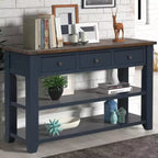 Console robuste en bois de pin, table d'entrée et d'appoint contemporaine avec trois tiroirs et deux étagères, montage simple