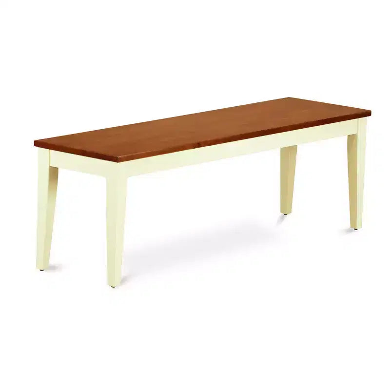 HomeStock Dining Room Bench with Wood Seat, 54x15x17 Inch, Buttermilk & Cherry
