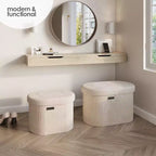 Banc de rangement StorageBud pour chambre à coucher en bout de lit, rangement ovale en bouclé, grand banc ottoman de rangement, banc d'entrée avec rangement