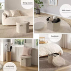 Banc de rangement StorageBud pour chambre à coucher en bout de lit, rangement ovale en bouclé, grand banc ottoman de rangement, banc d'entrée avec rangement