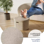 Banc de rangement StorageBud pour chambre à coucher en bout de lit, rangement ovale en bouclé, grand banc ottoman de rangement, banc d'entrée avec rangement