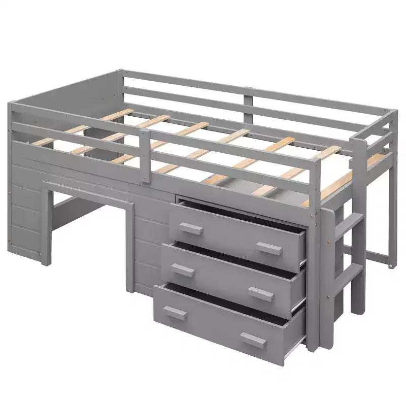 Lit mezzanine moderne Whisen 77,4 L x 40,5 l avec armoire et étagère, conçu pour votre sécurité