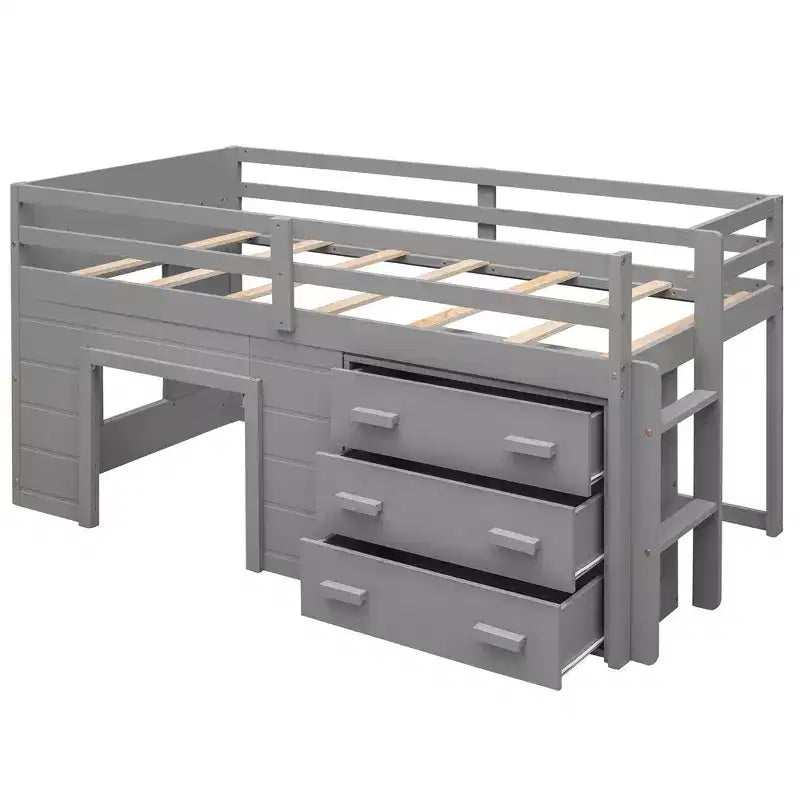 Lit mezzanine moderne Whisen 77,4 L x 40,5 l avec armoire et étagère, conçu pour votre sécurité