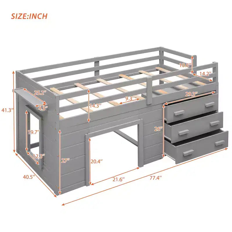 Lit mezzanine moderne Whisen 77,4 L x 40,5 l avec armoire et étagère, conçu pour votre sécurité